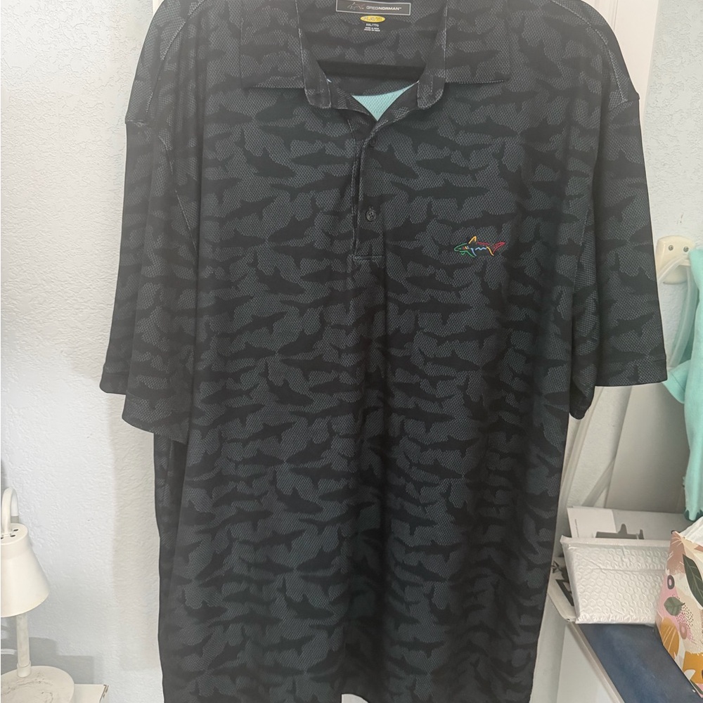 Greg Norman Collection Men's Black and Gray Polo Shirt